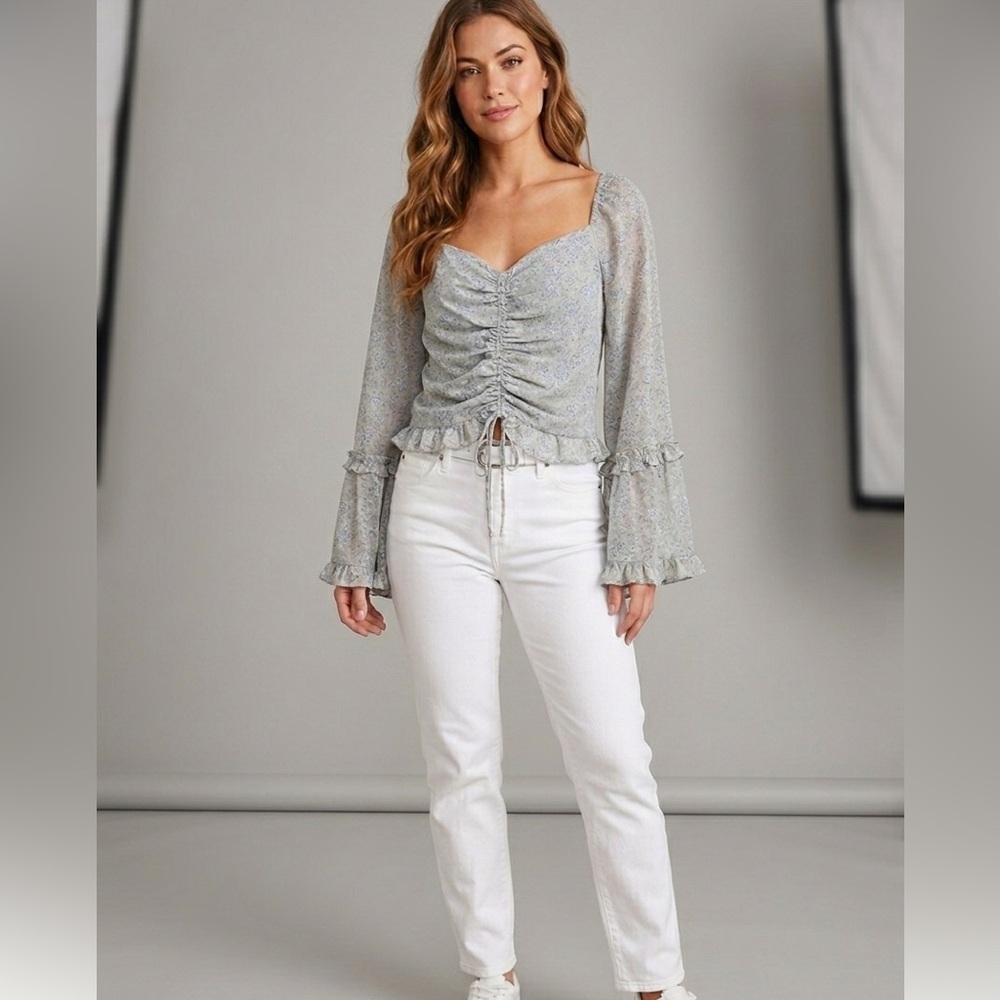 Altar'd State Light Sage Green Floral Ruched Blouse NWT MSRP $60
